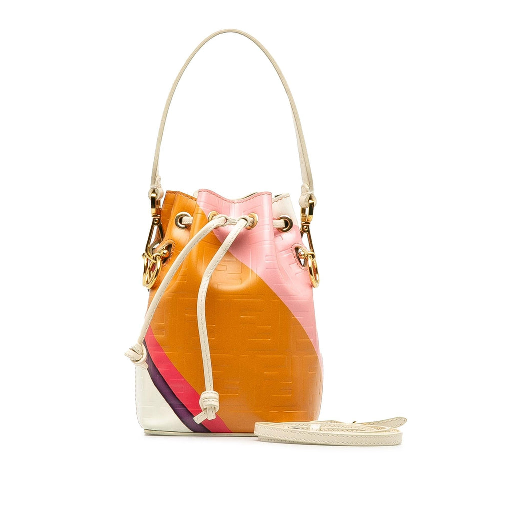 Fendi FF Embossed Striped Mini Mon Tresor Bucket Bag (SHG-JrQugA)