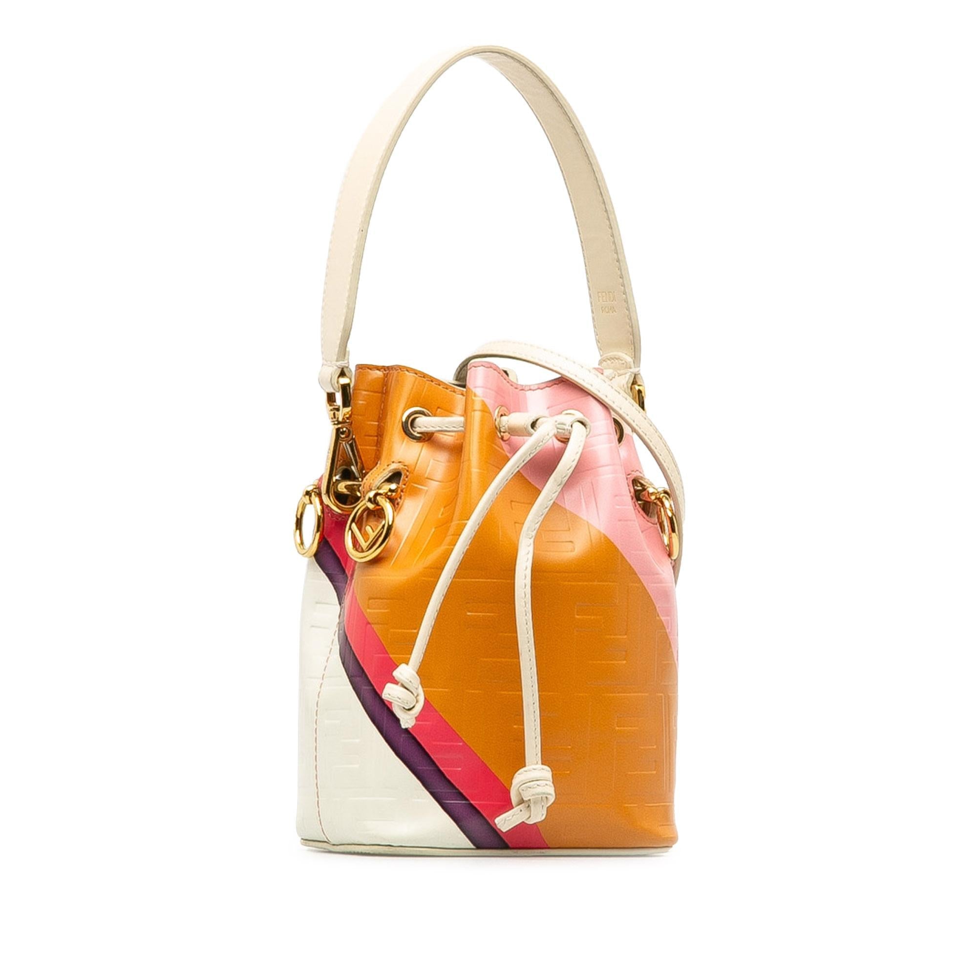 Fendi FF Embossed Striped Mini Mon Tresor Bucket Bag (SHG-JrQugA)