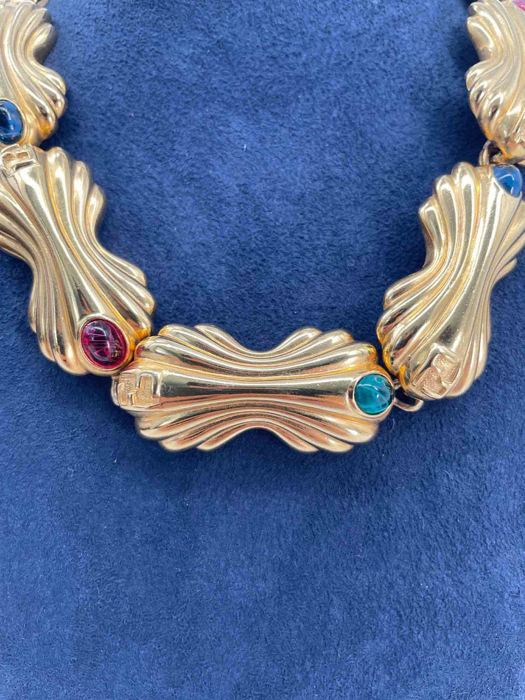 Fendi FF Logo 24k Gold Plated Gripoix Chocker Necklace