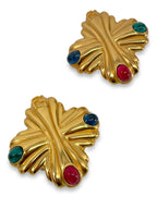 Fendi FF Logo 24k Gold Plated Gripoix Clipon Earrings