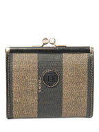Fendi FF Logo Canvas Kiss lock Wallet Brown Black