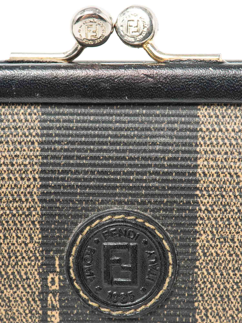 Fendi FF Logo Canvas Kiss lock Wallet Brown Black