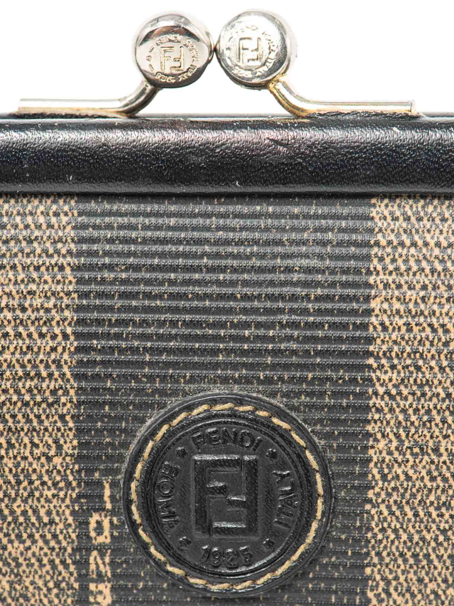 Fendi FF Logo Canvas Kiss lock Wallet Brown Black