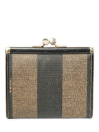 Fendi FF Logo Canvas Kiss lock Wallet Brown Black