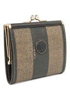 Fendi FF Logo Canvas Kiss lock Wallet Brown Black