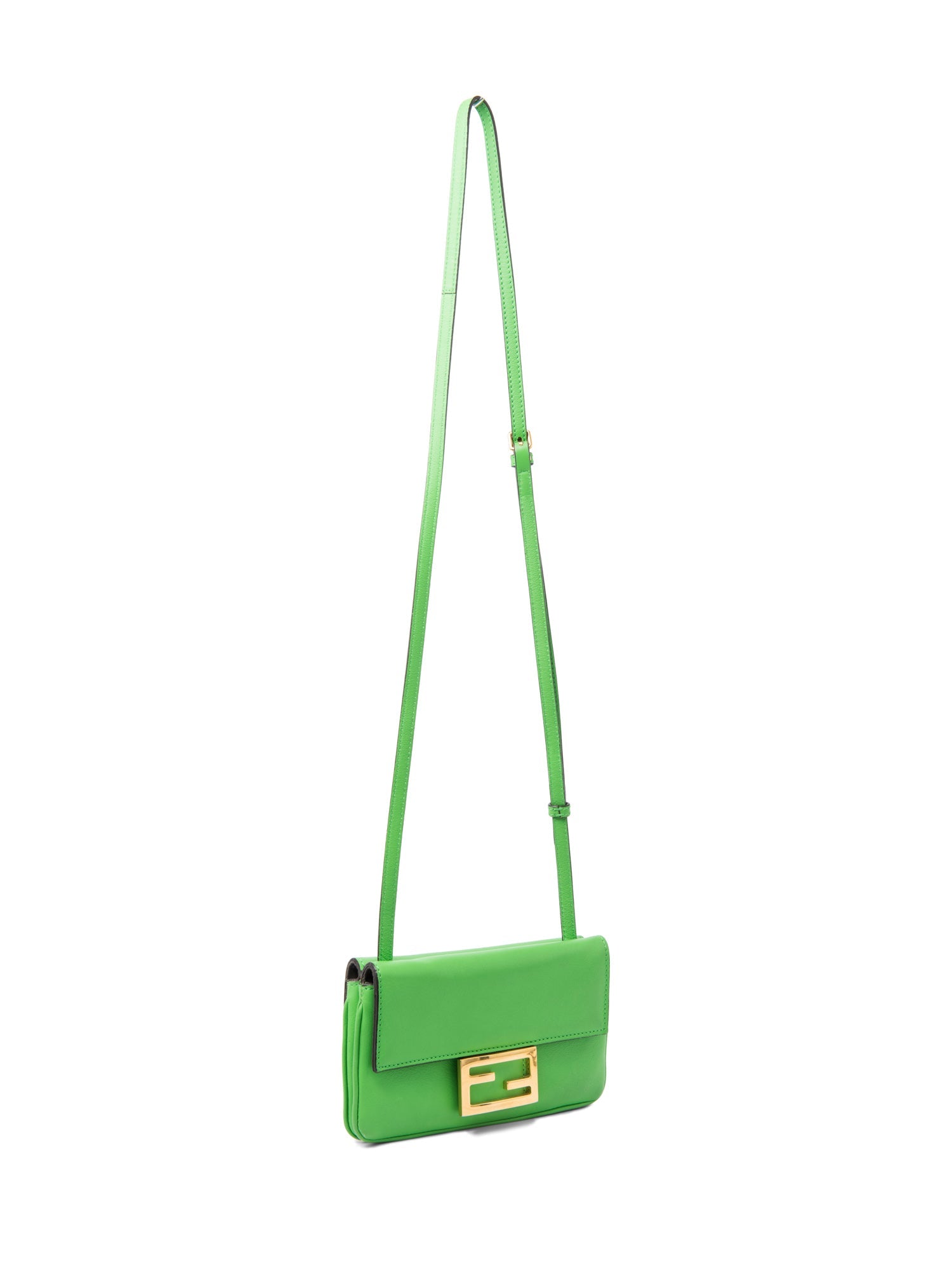 Fendi FF Logo Leather Double Flap Messenger Bag Green