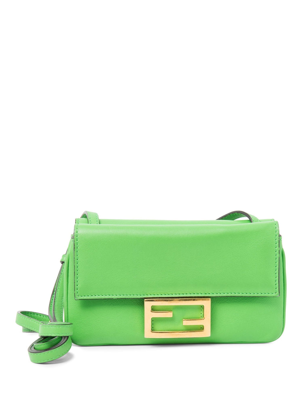 Fendi FF Logo Leather Double Flap Messenger Bag Green