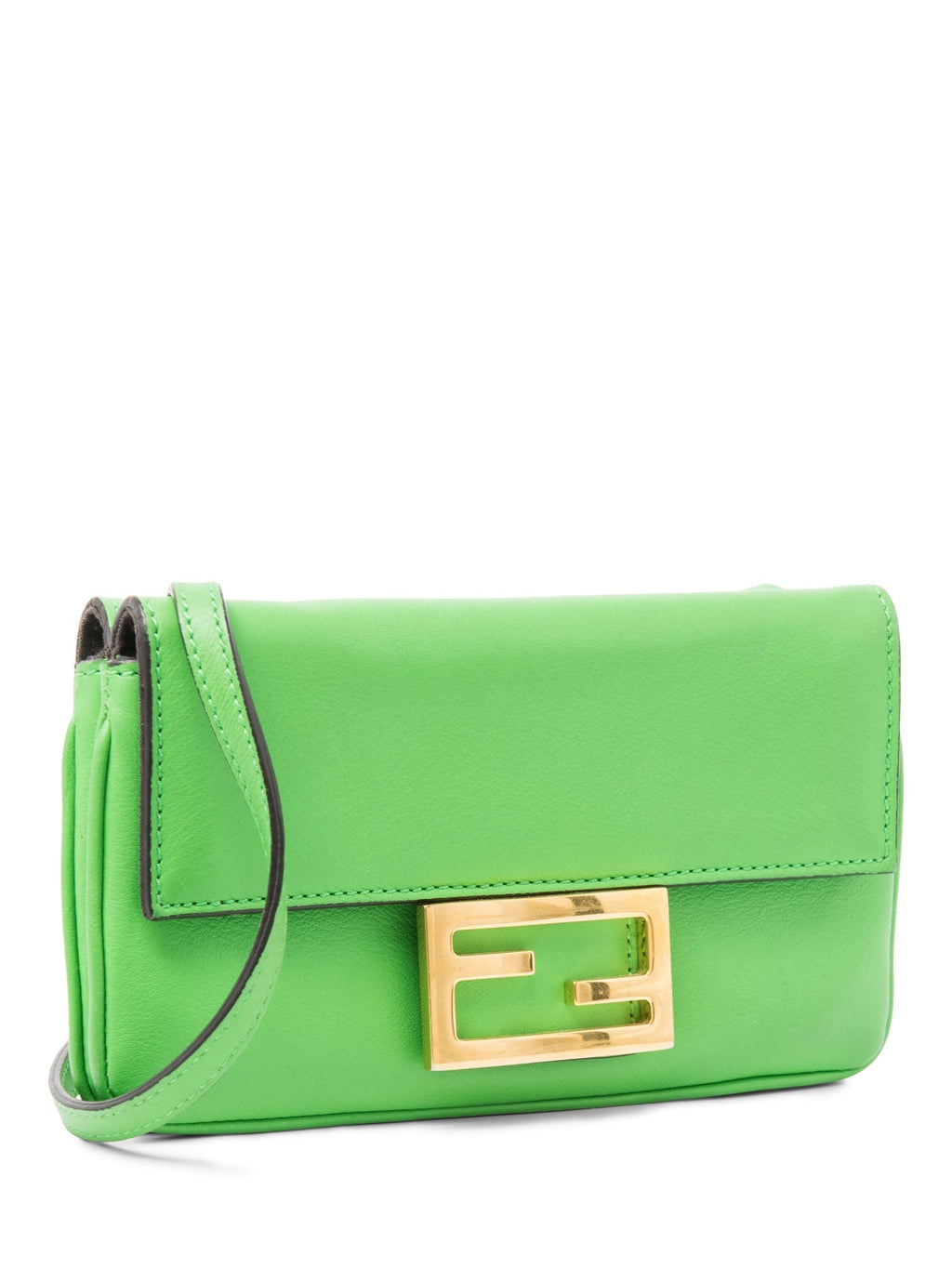 Fendi FF Logo Leather Double Flap Messenger Bag Green