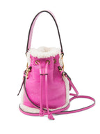 Fendi FF Logo Leather Shearling Mon Tresor Mini Bucket Bag Pink Gold