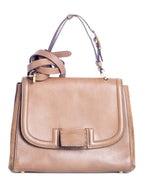 Fendi FF Logo Leather Suede Top Handle Bag Brown