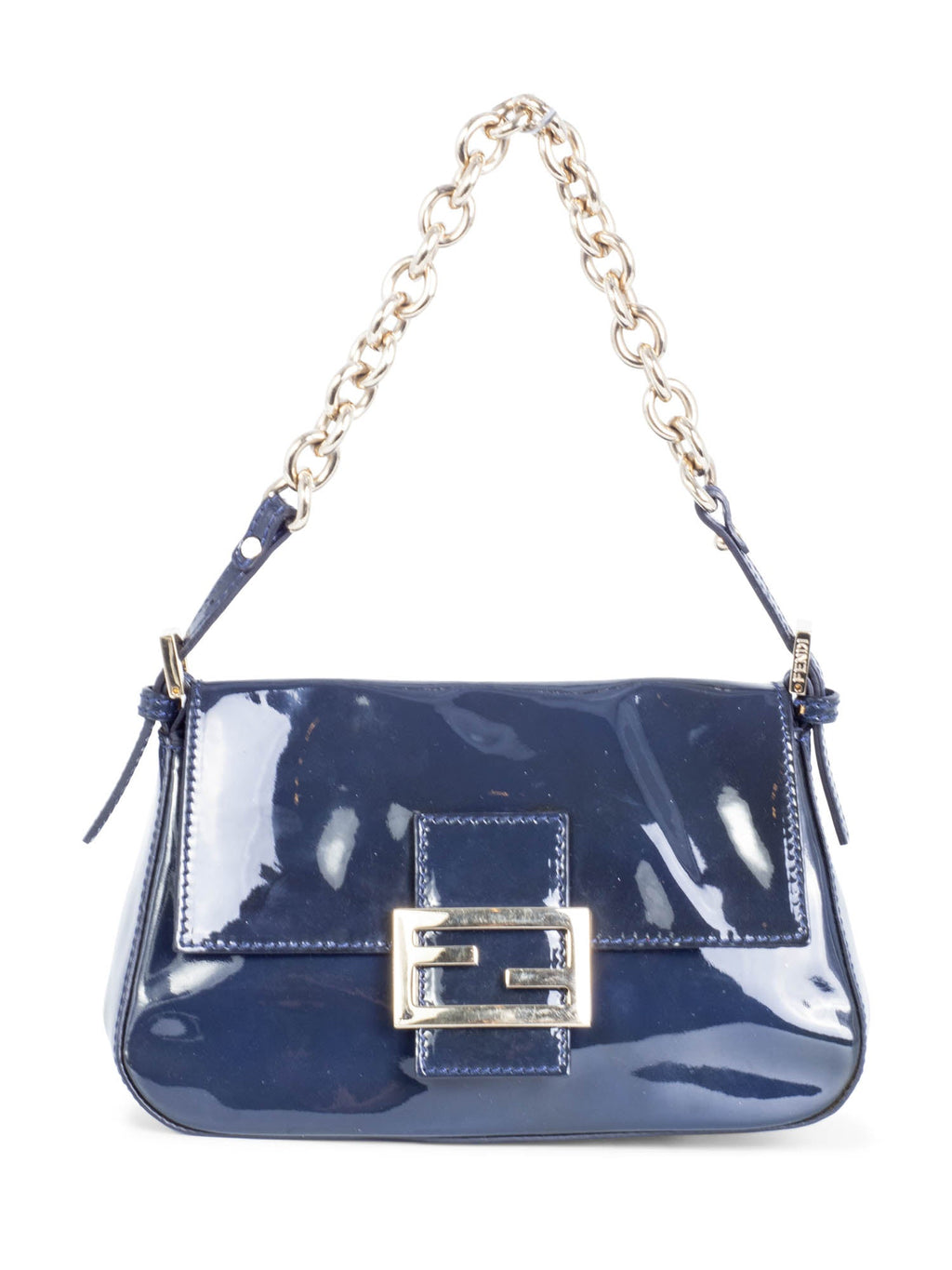 Fendi FF Logo Patent Leather Mini Flap Bag Navy Blue
