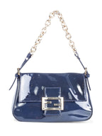 Fendi FF Logo Patent Leather Mini Flap Bag Navy Blue