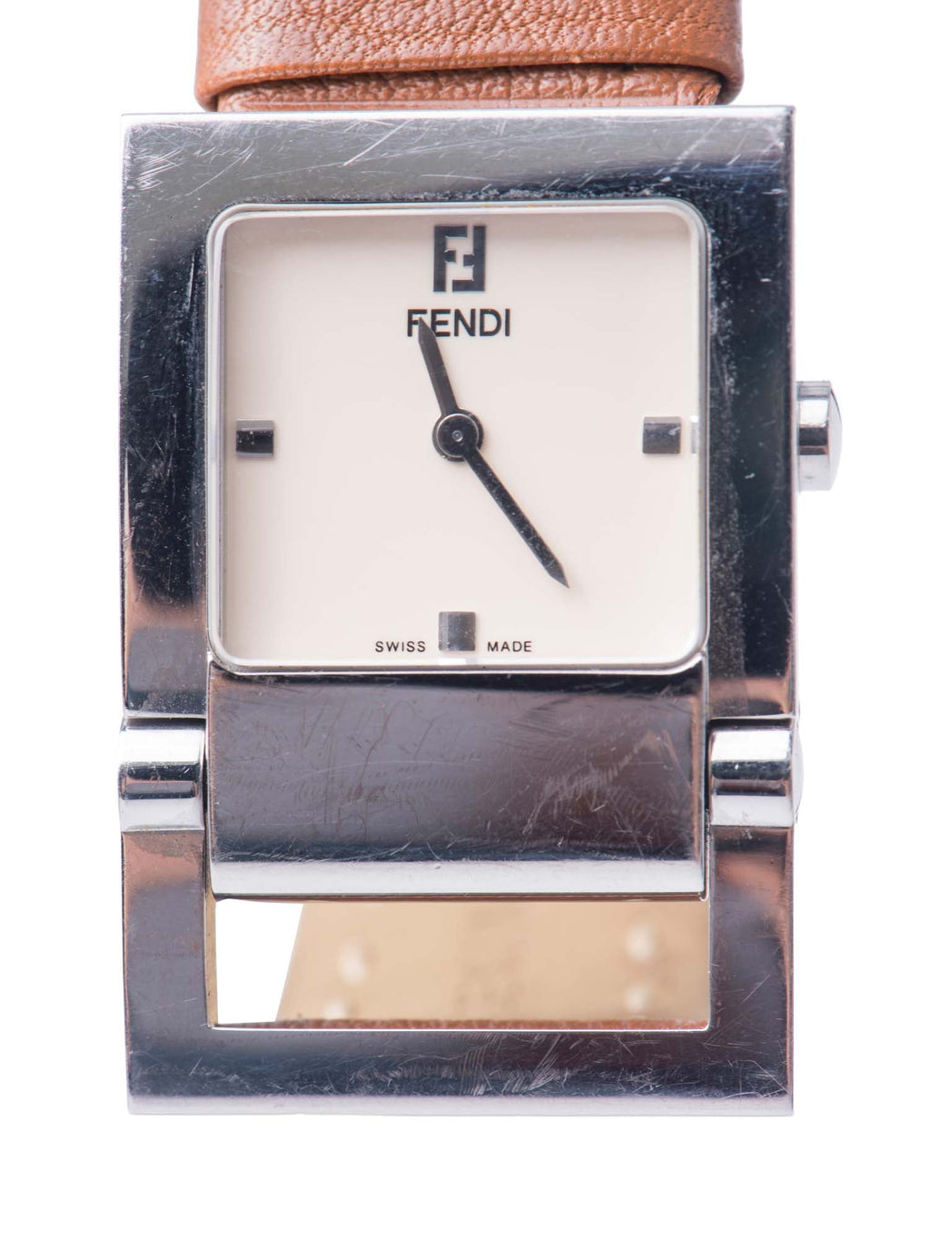 Fendi FF Logo Salleria Leather Watch Brown