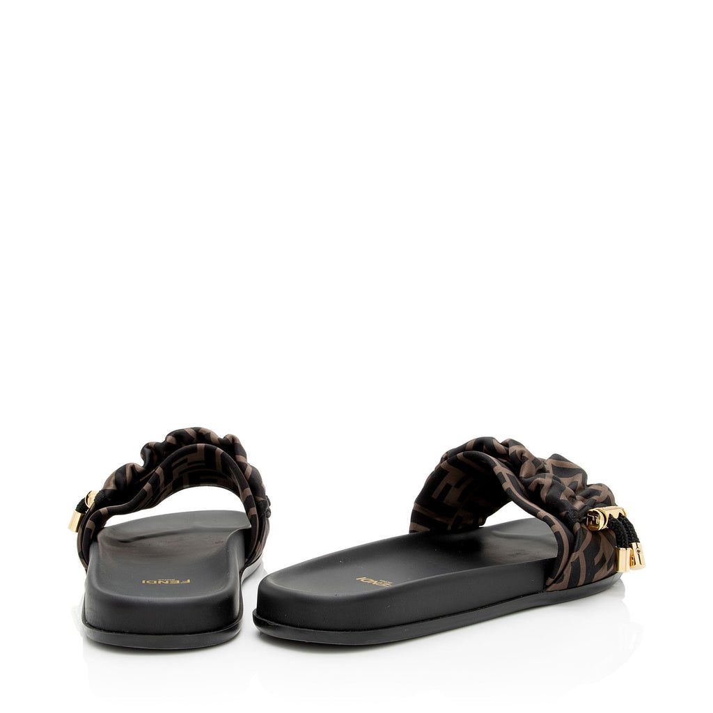 Fendi Satin FF Feel Slides - Size 8 / 38 (SHF-RuHXur)