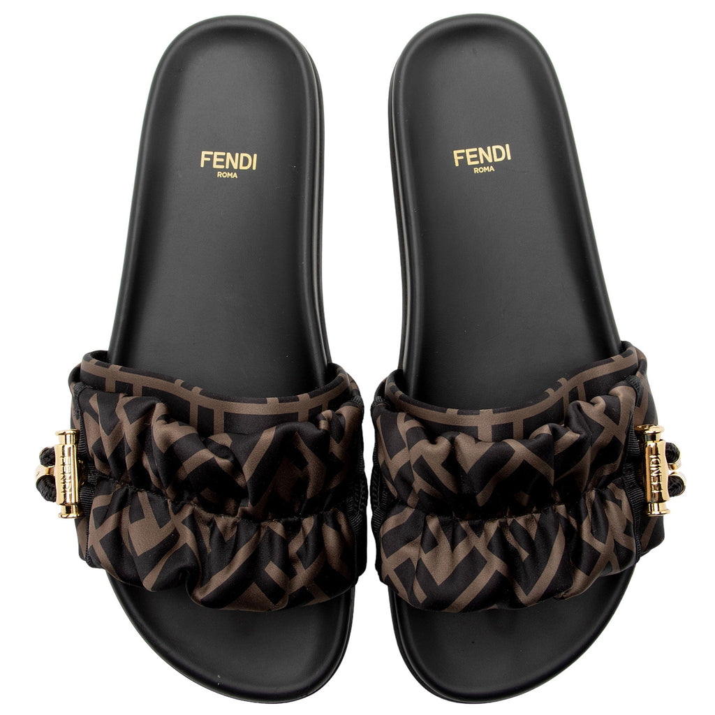 Fendi Satin FF Feel Slides - Size 8 / 38 (SHF-RuHXur)