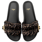 Fendi Satin FF Feel Slides - Size 8 / 38 (SHF-RuHXur)