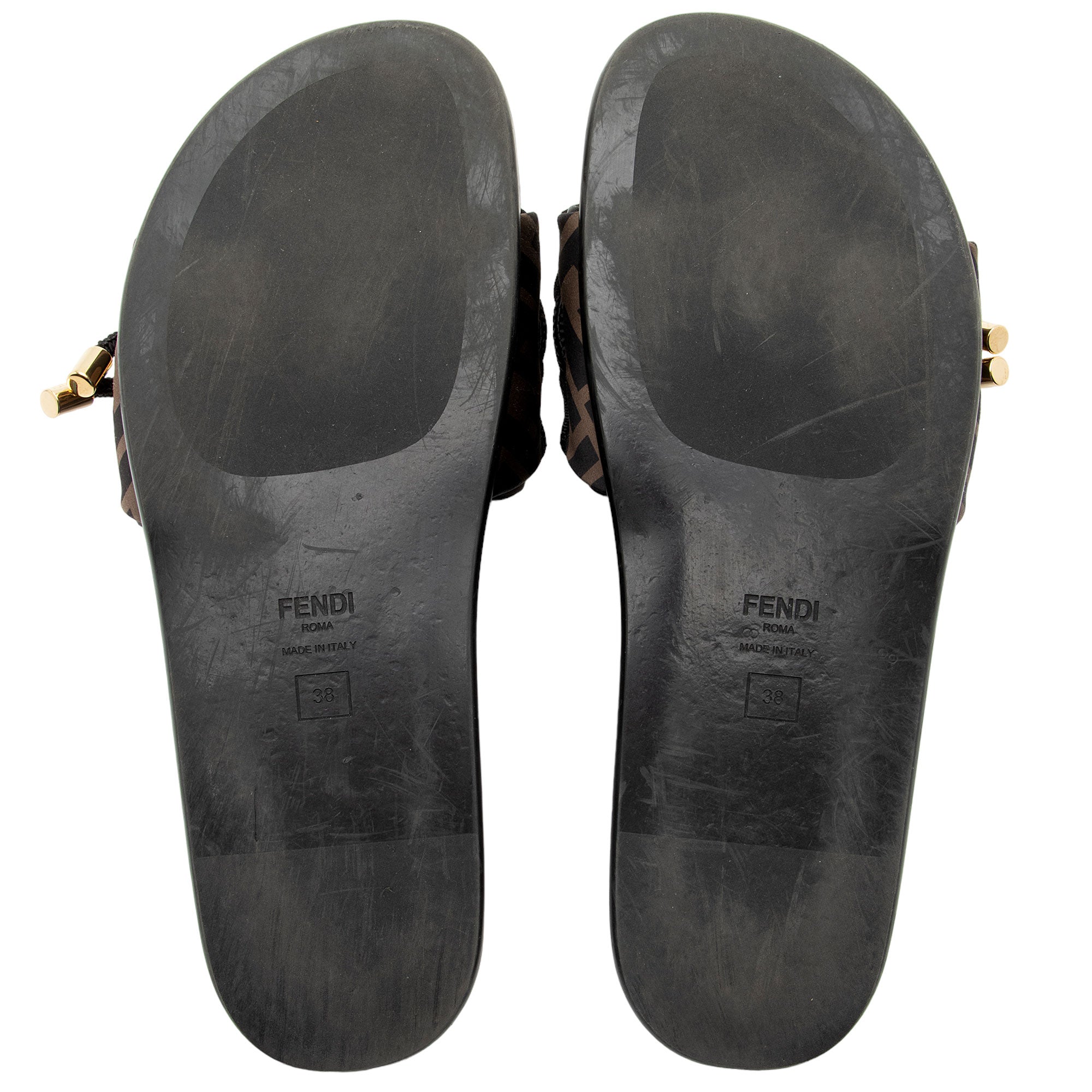 Fendi Satin FF Feel Slides - Size 8 / 38 (SHF-RuHXur)