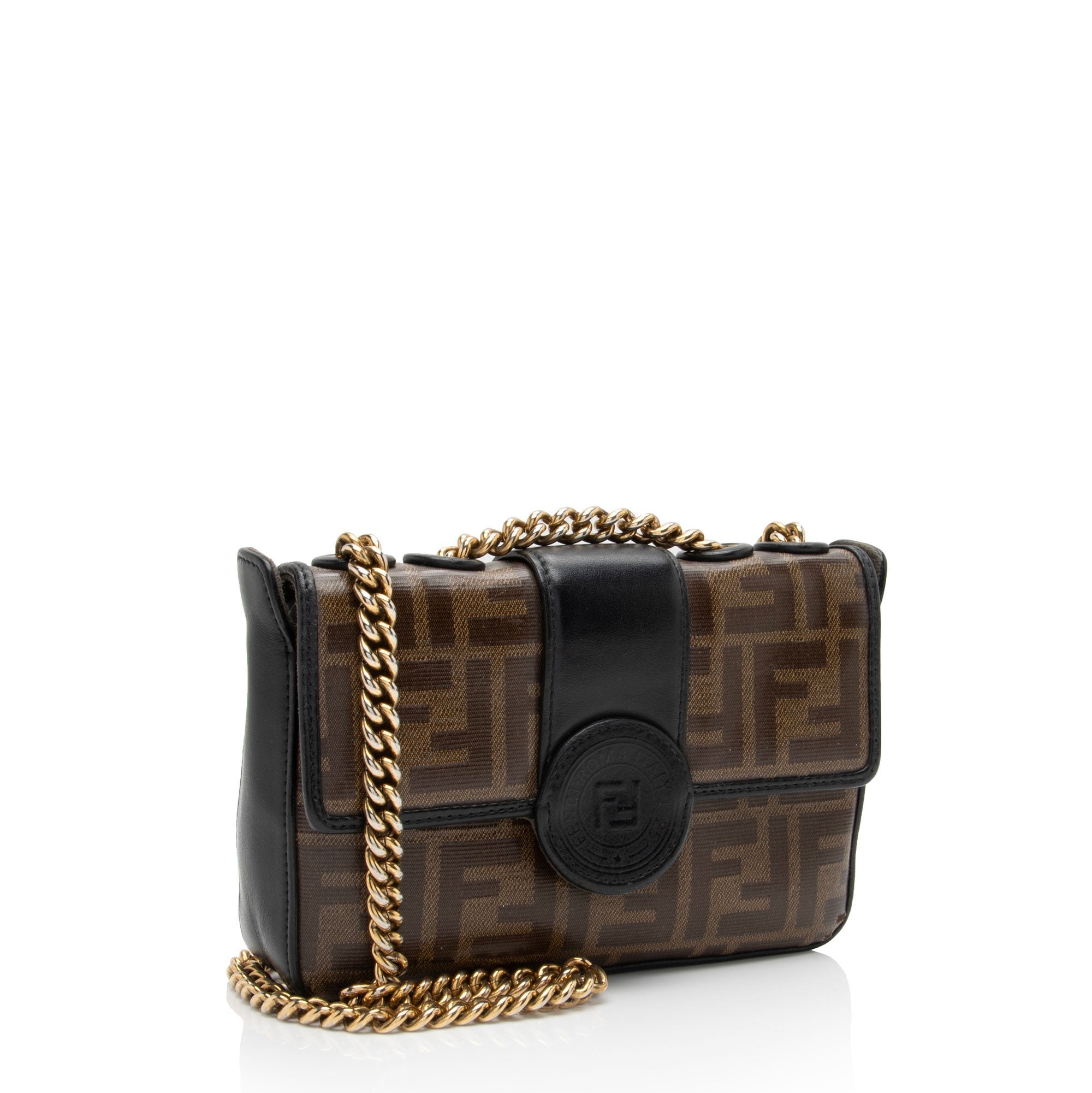 Fendi FF Spalmati 1974 Double F Mini Shoulder Bag (SHF-dtq1XP)