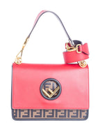 Fendi FF Zucca Leather Flap Messenger Bag Brown Red