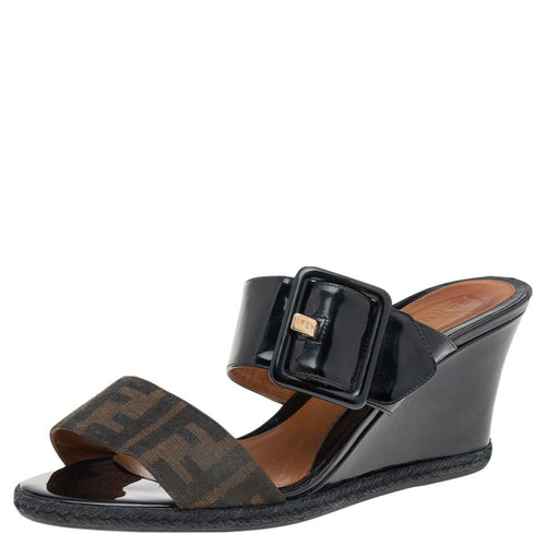 FENDI FF ZUCCA WEDGE HEEL SANDALS