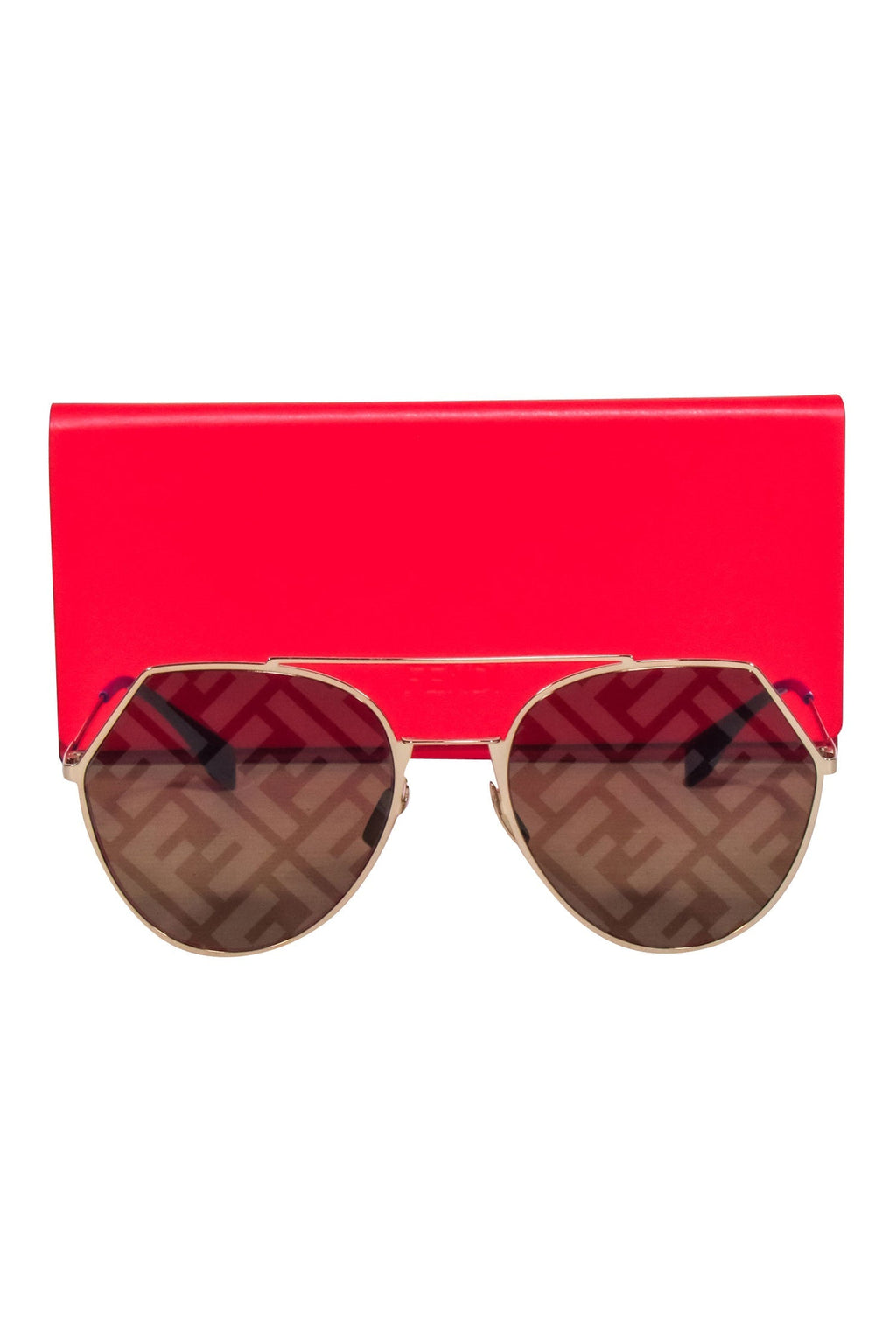Fendi - Gold Frame w/ Gold F Printed Lens Sunglasses