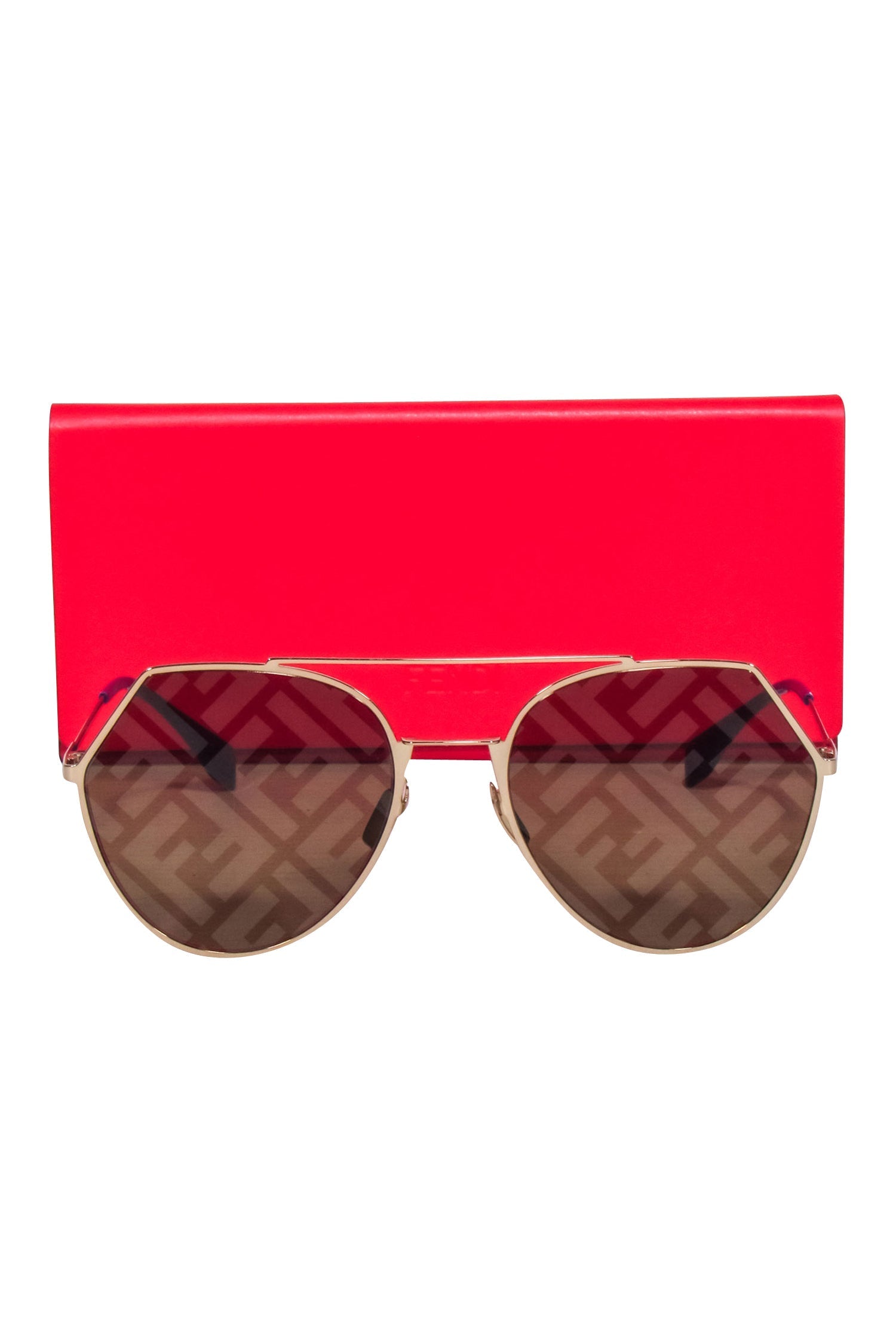 Fendi - Gold Frame w/ Gold F Printed Lens Sunglasses
