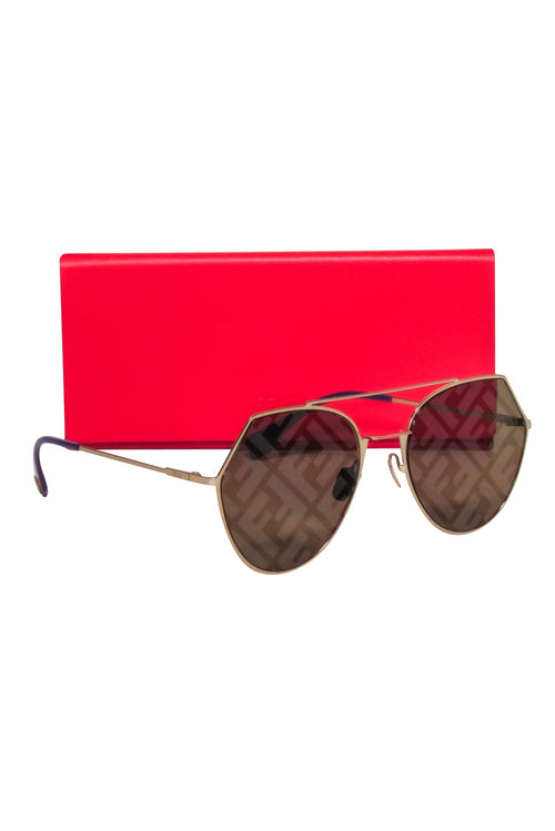 Fendi - Gold Frame w/ Gold F Printed Lens Sunglasses