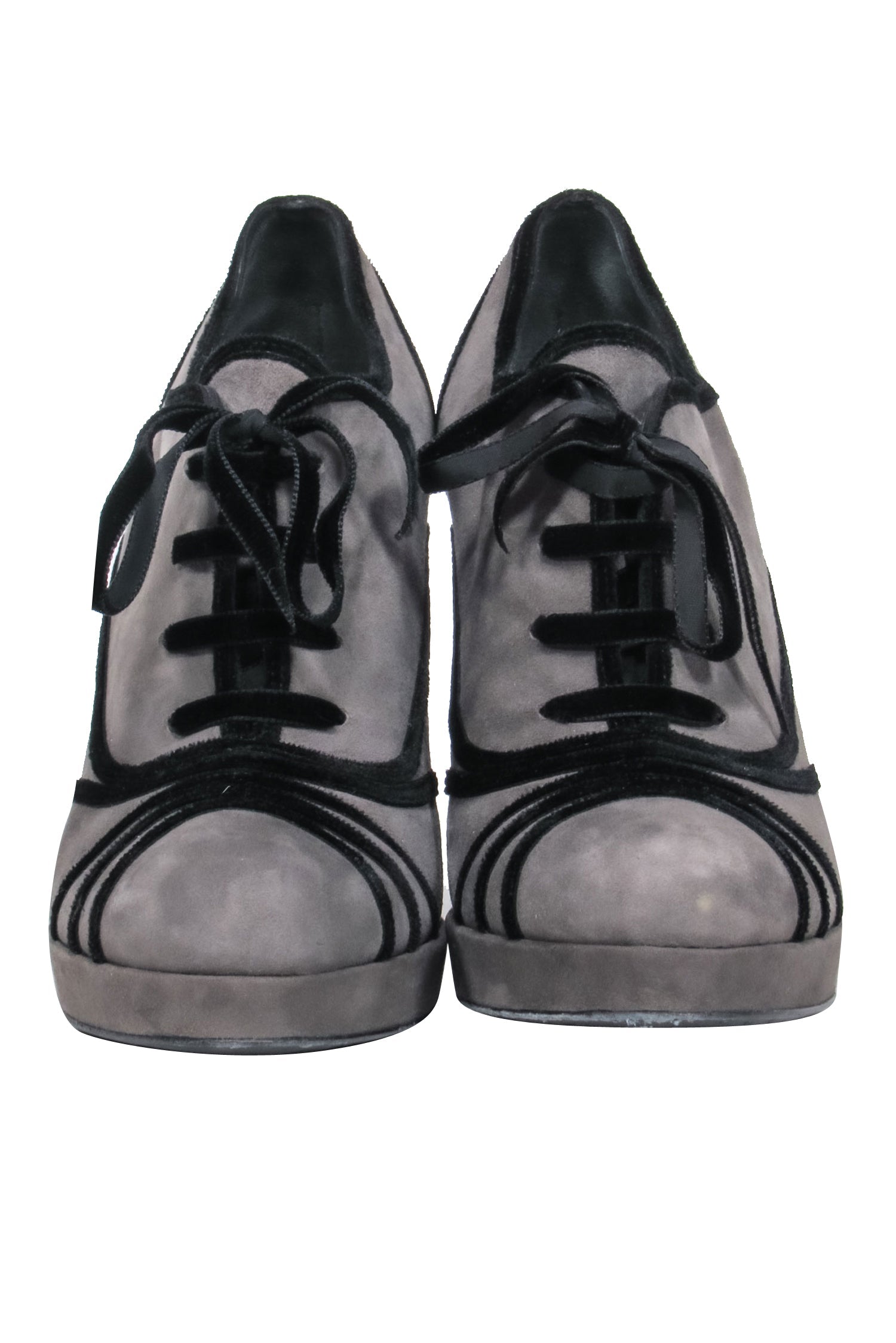 Fendi - Grey Suede Pumps w/ Black Velvet Details Sz 9