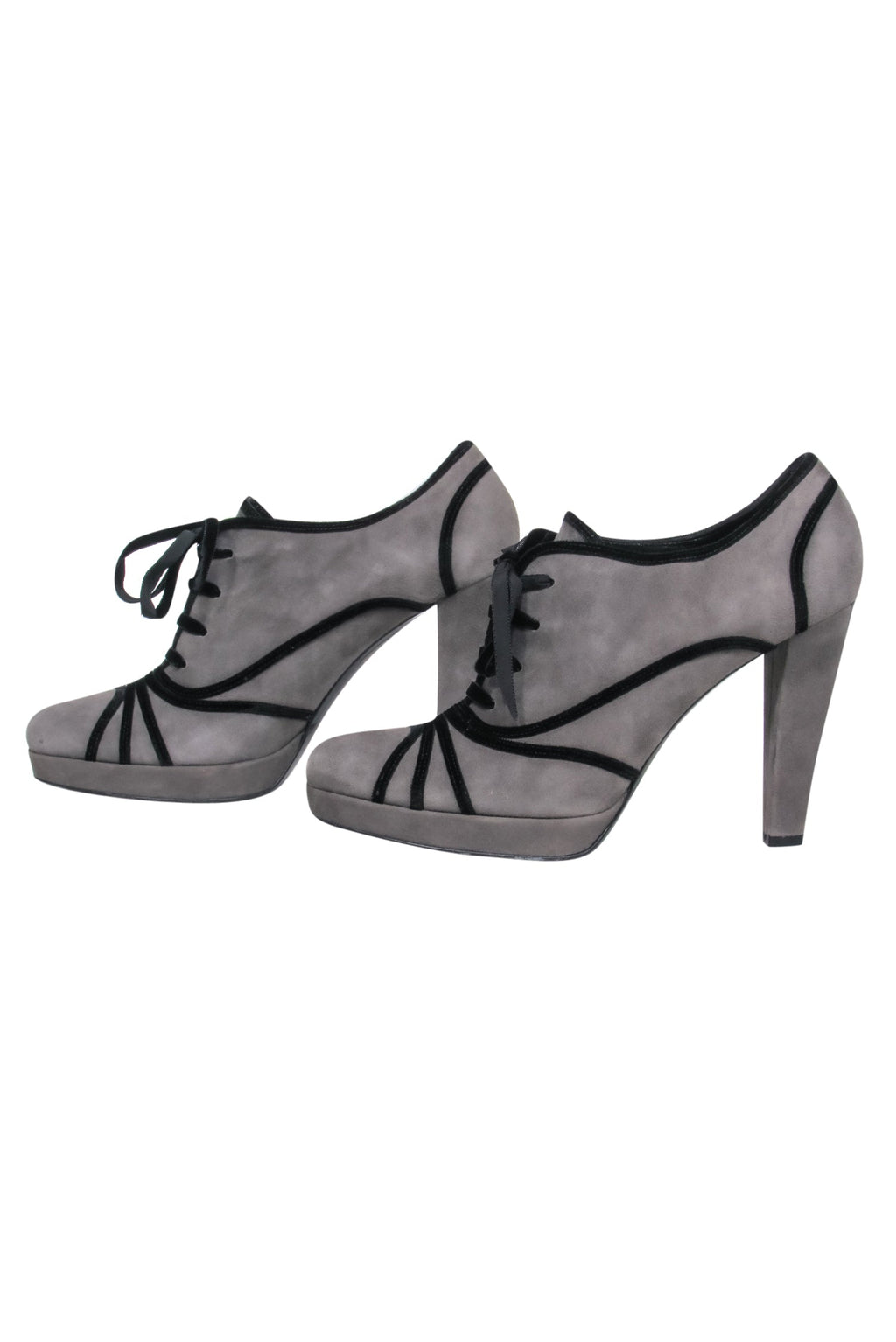 Fendi - Grey Suede Pumps w/ Black Velvet Details Sz 9