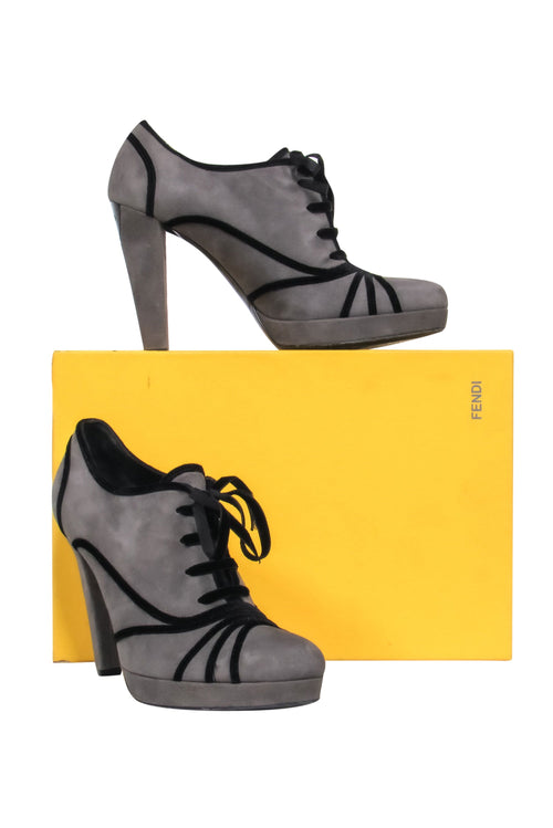 Fendi - Grey Suede Pumps w/ Black Velvet Details Sz 9