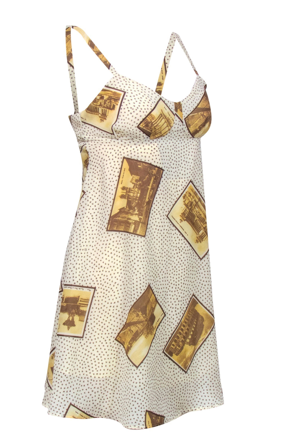 Fendi - Ivory & Beige Star & European Postcard Print A-Line Dress Sz 0