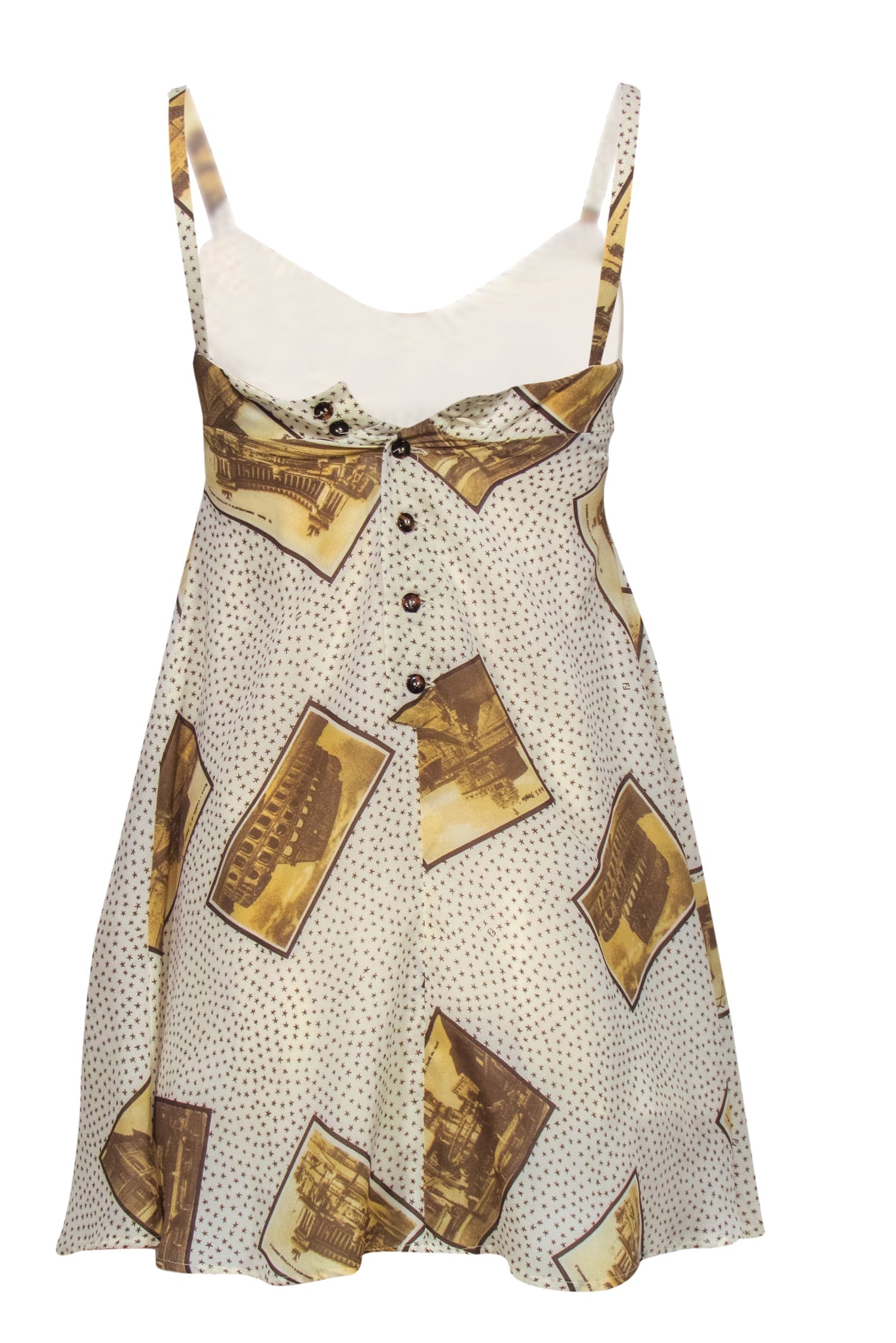 Fendi - Ivory & Beige Star & European Postcard Print A-Line Dress Sz 0