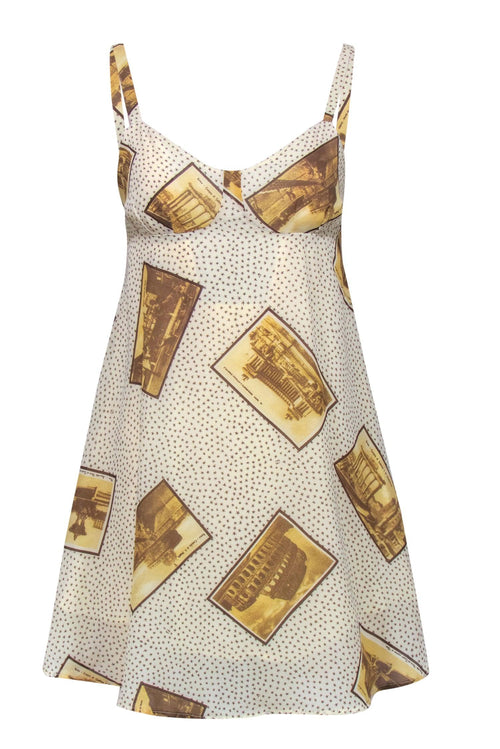 Fendi - Ivory & Beige Star & European Postcard Print A-Line Dress Sz 0