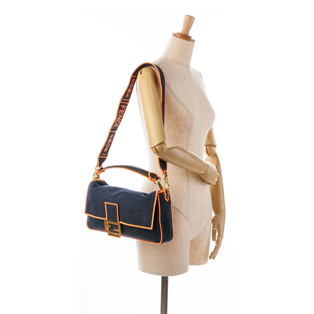 Fendi Large Denim Baguette Satchel (SHG-KcMfCV)