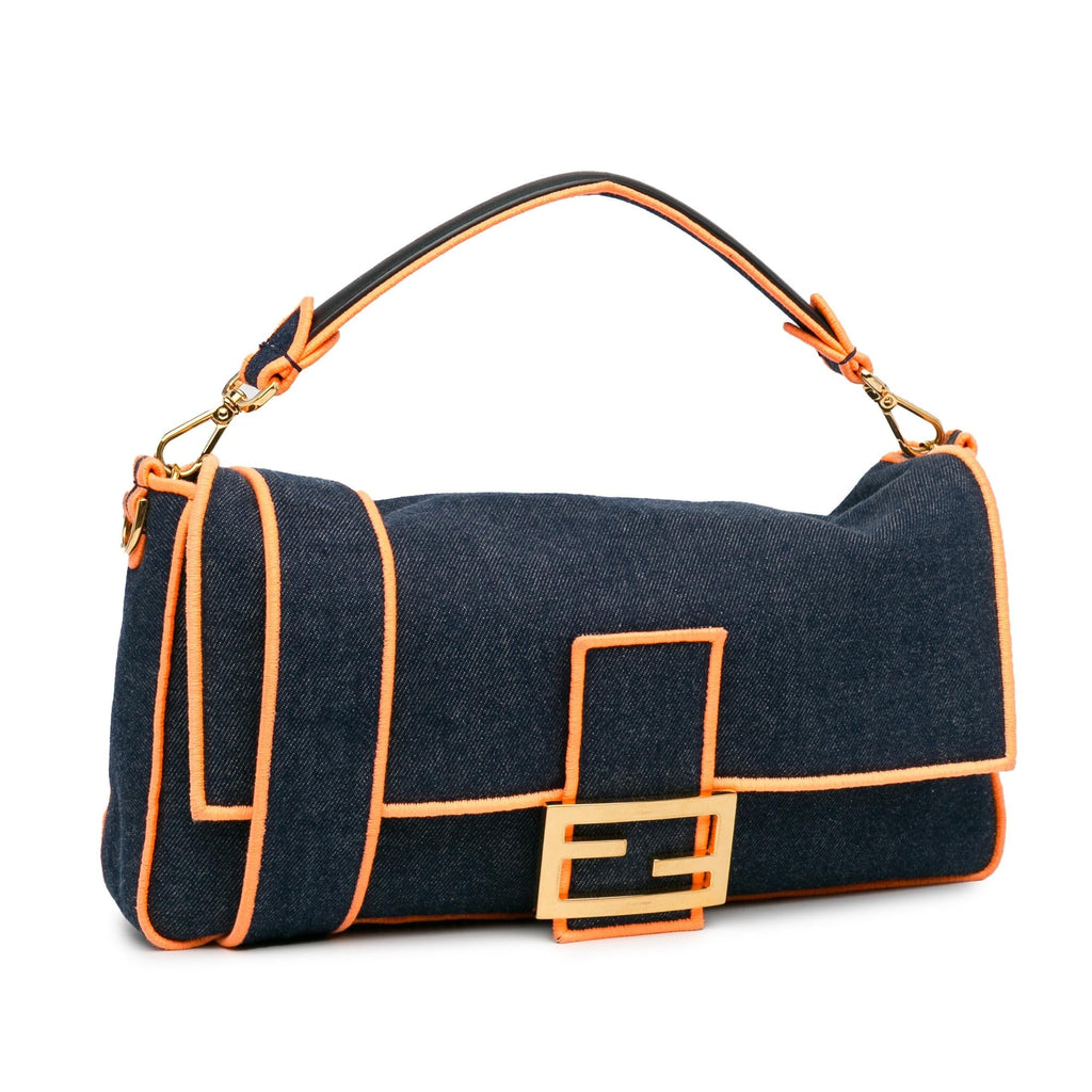 Fendi Large Denim Baguette Satchel (SHG-Oaub87)