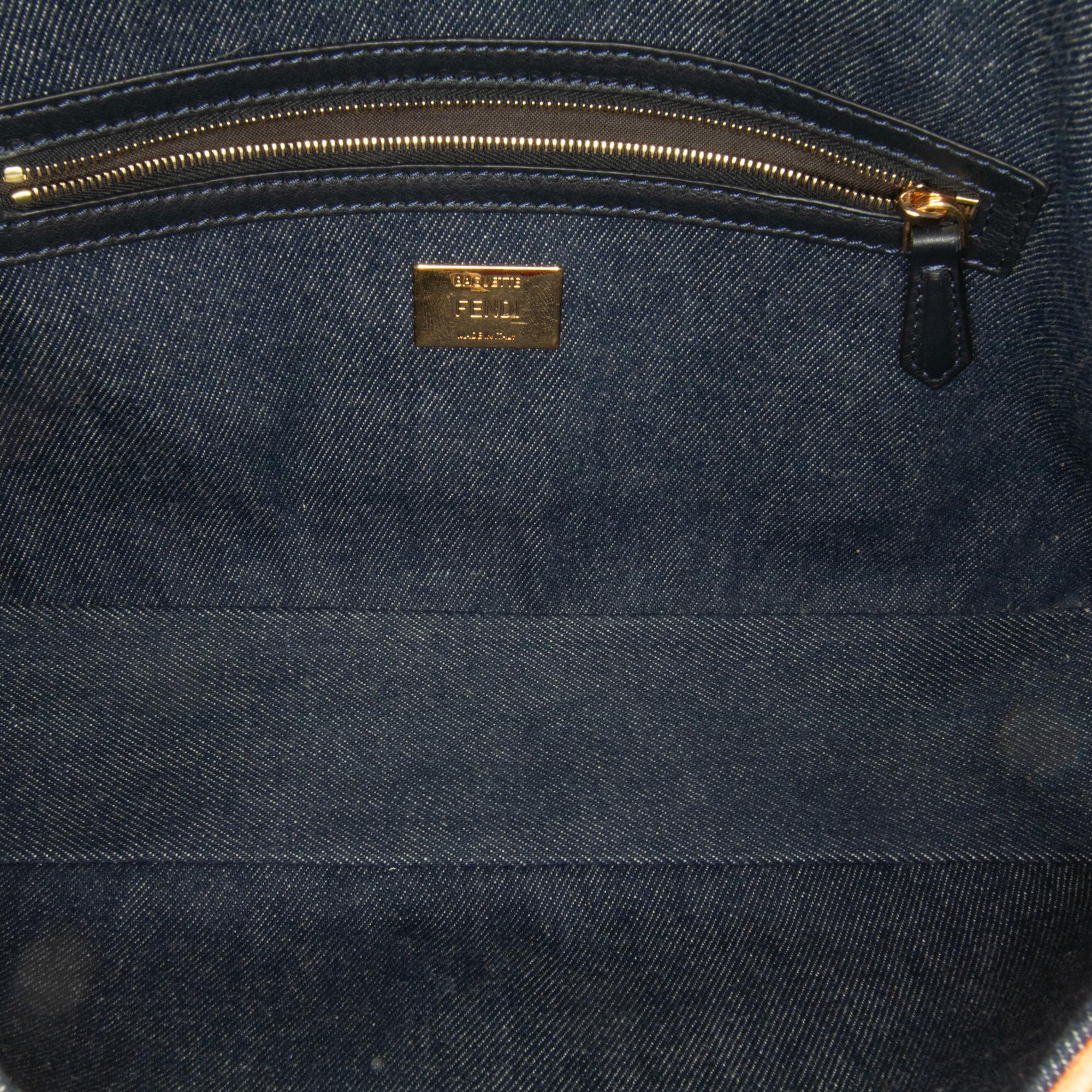Fendi Large Denim Baguette Satchel (SHG-Q75G1c)