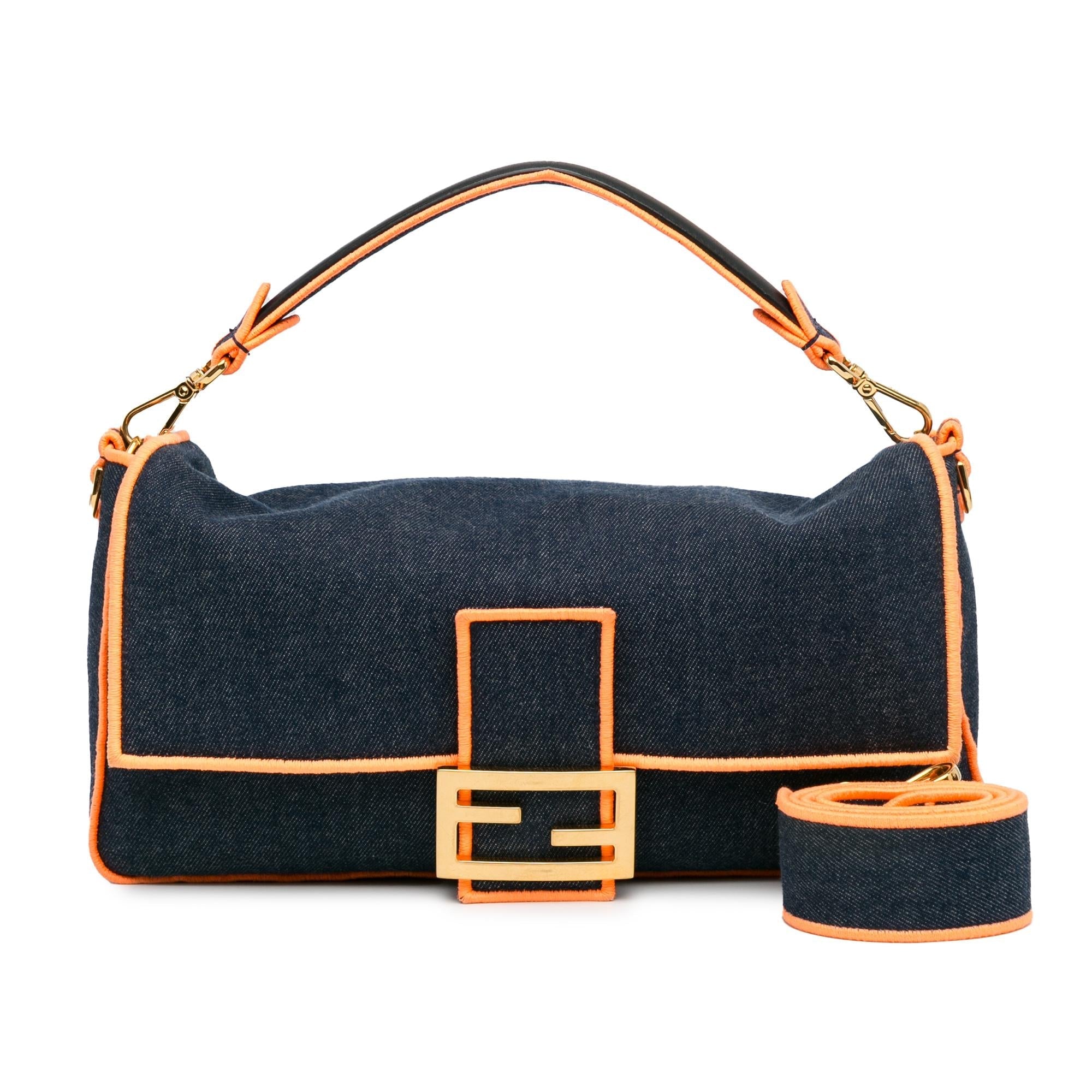 Fendi Large Denim Baguette Satchel (SHG-Q75G1c)