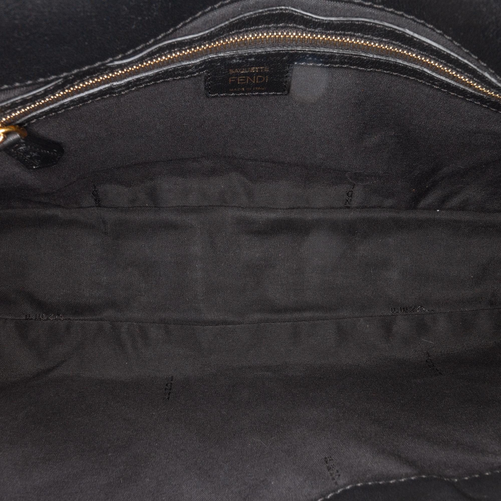 Fendi Large Zucca Embossed Leather Baguette Satchel (SHG-jLAnxb)