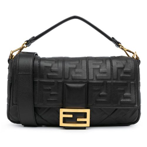 Fendi Large Zucca Embossed Leather Baguette Satchel (SHG-jLAnxb)