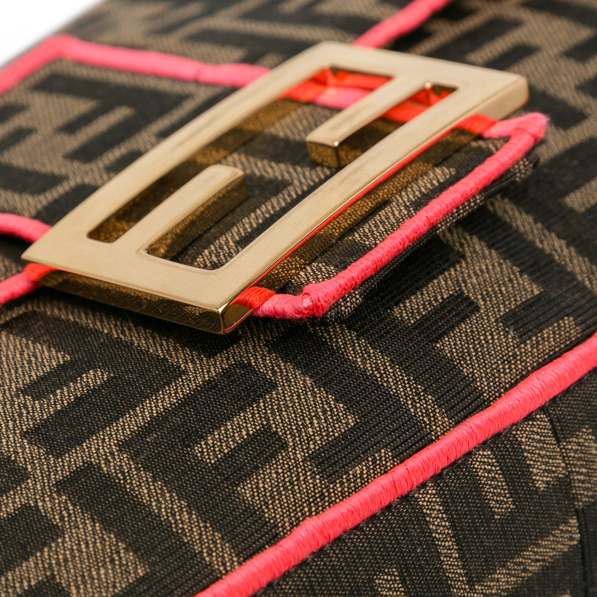Fendi Large Zucca Fluo Trim Baguette Satchel (SHG-I7R65K)