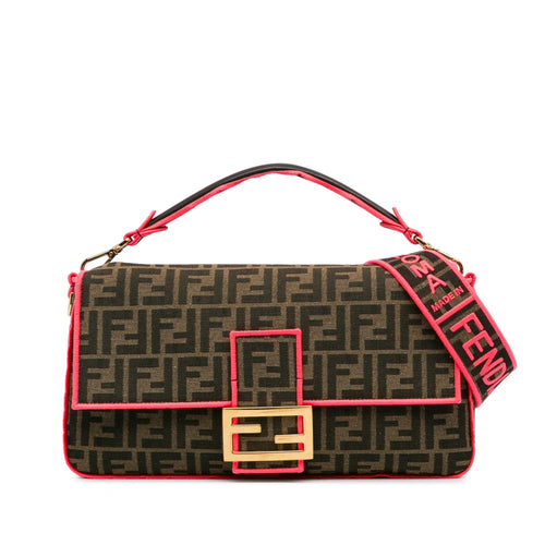 Fendi Large Zucca Fluo Trim Baguette Satchel (SHG-I7R65K)