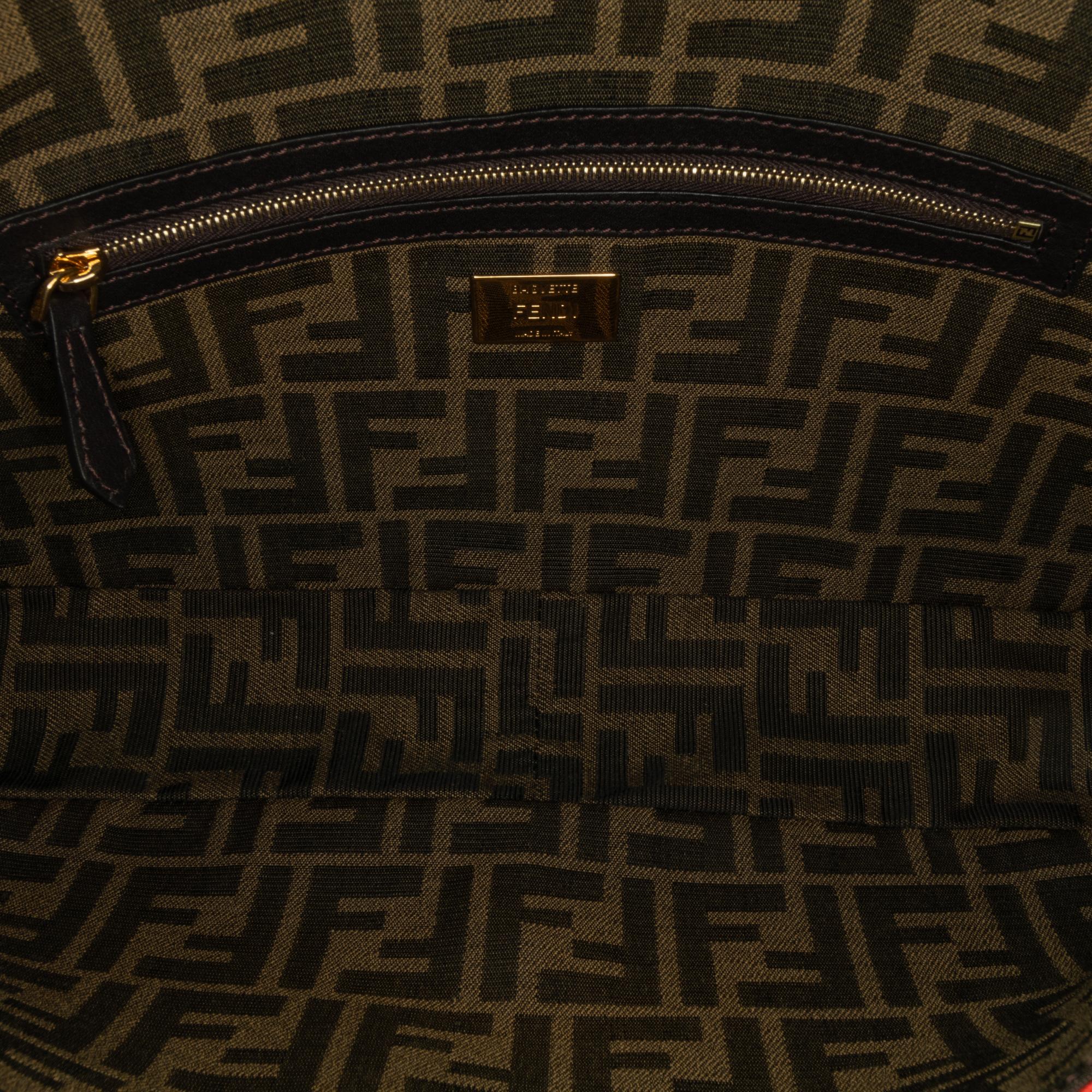 Fendi Large Zucca Fluo Trim Baguette Satchel (SHG-I7R65K)