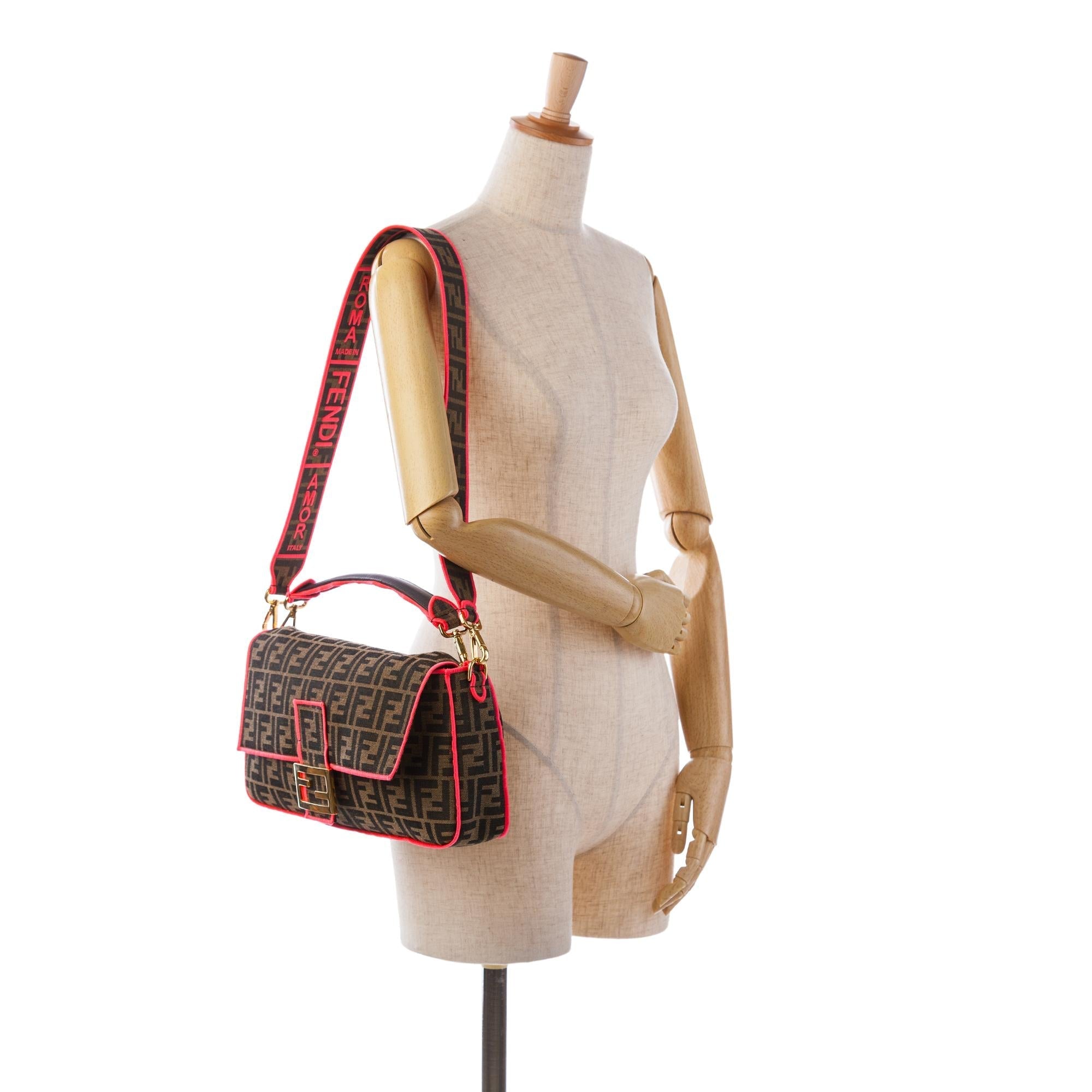 Fendi Large Zucca Fluo Trim Baguette Satchel (SHG-I7R65K)