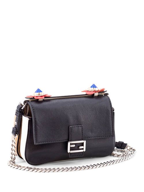 Fendi Leather Double Micro Messenger Bag Black Brown