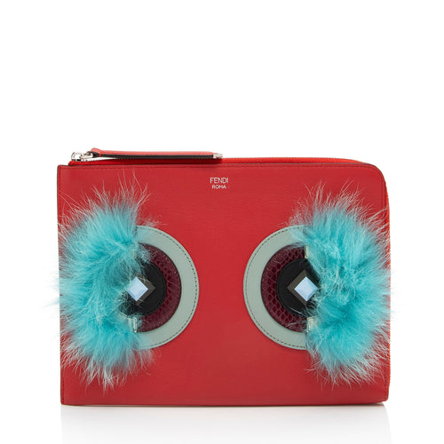 Fendi Leather Monster Zip Clutch (SHF-1L3C25)
