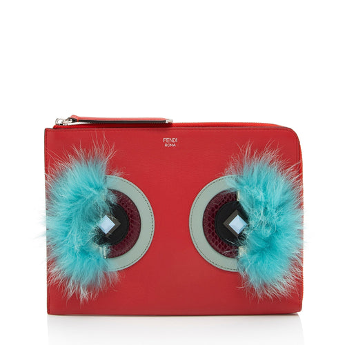 Fendi Leather Monster Zip Clutch (SHF-1L3C25)