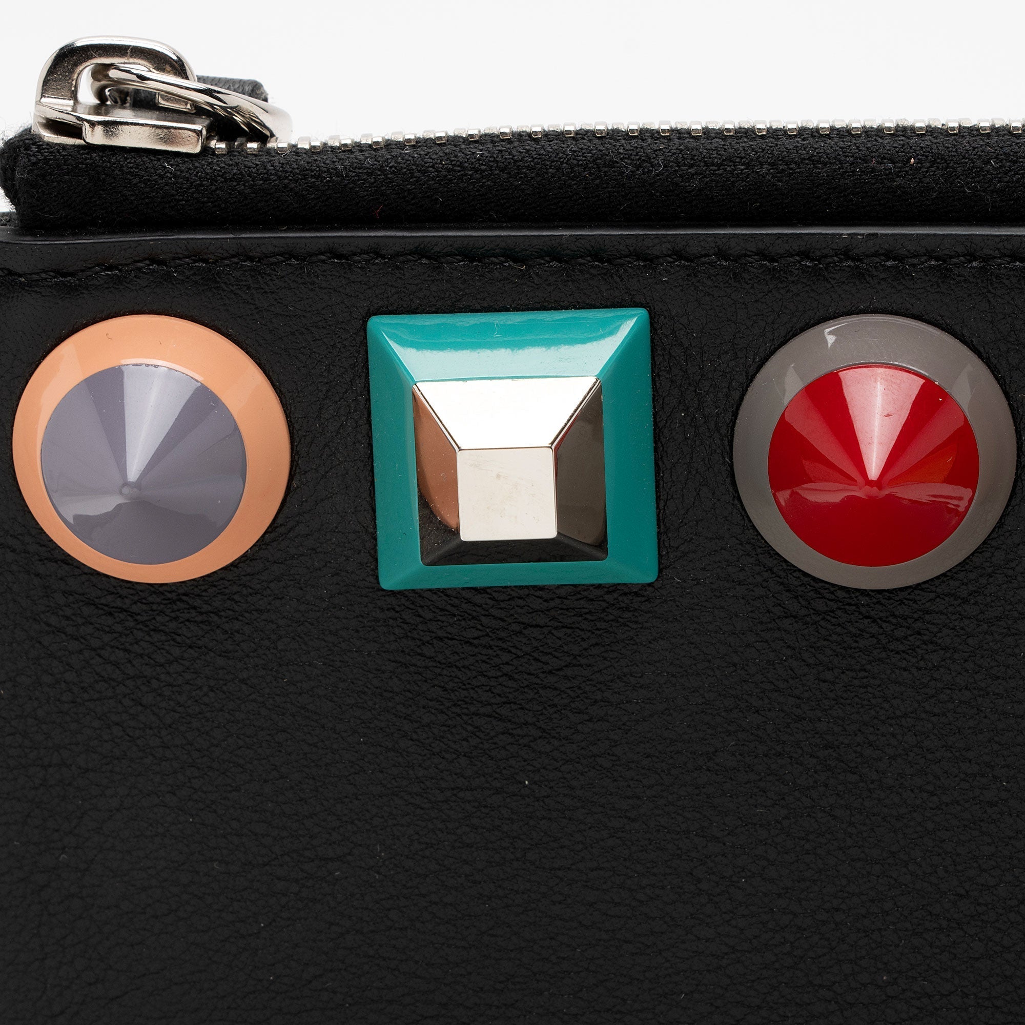 Fendi Leather Multicolor Studded Zip Pouch (SHF-p0OjB0)