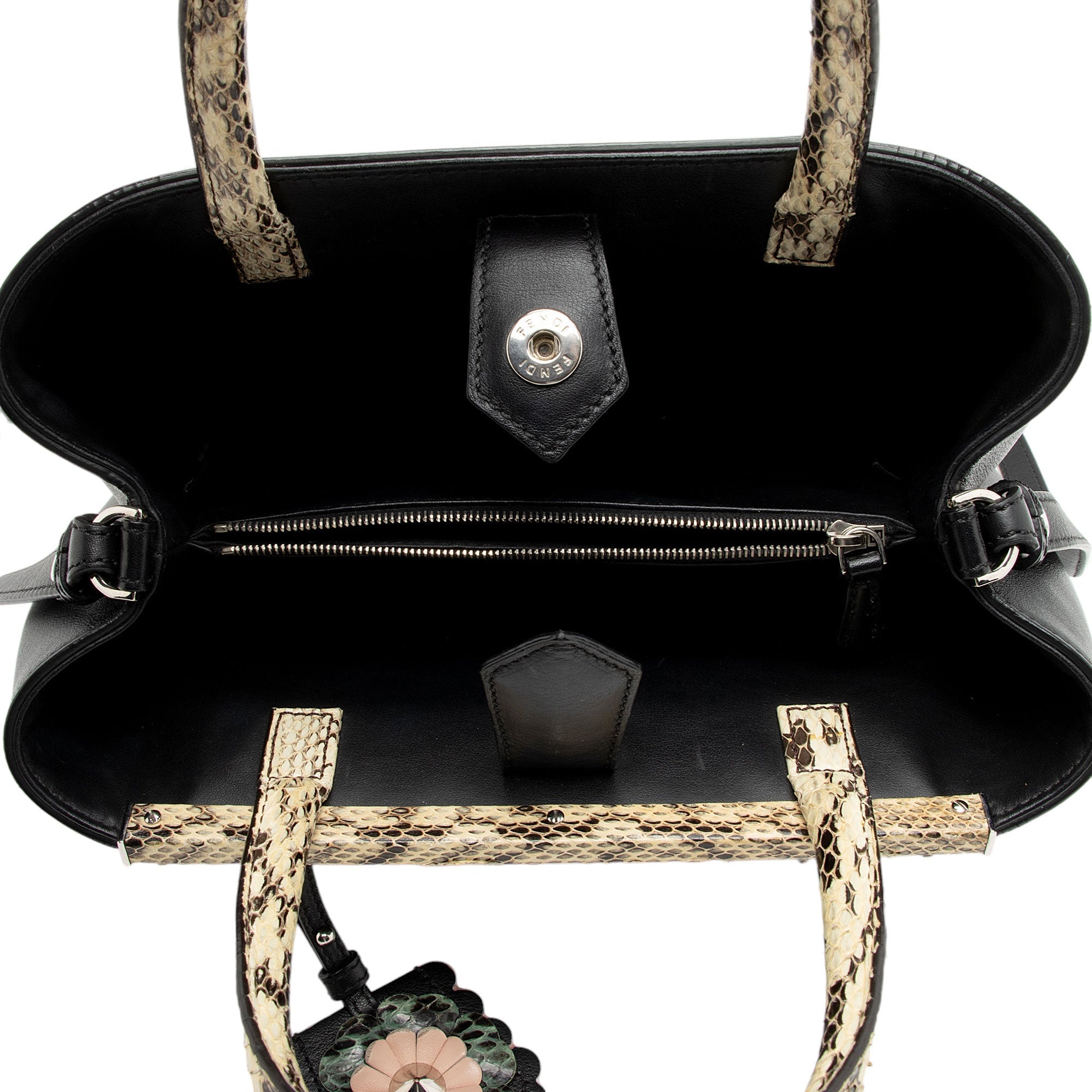 Fendi Leather Python Flowerland Petite 2Jours Tote (SHF-Gcyu5G)