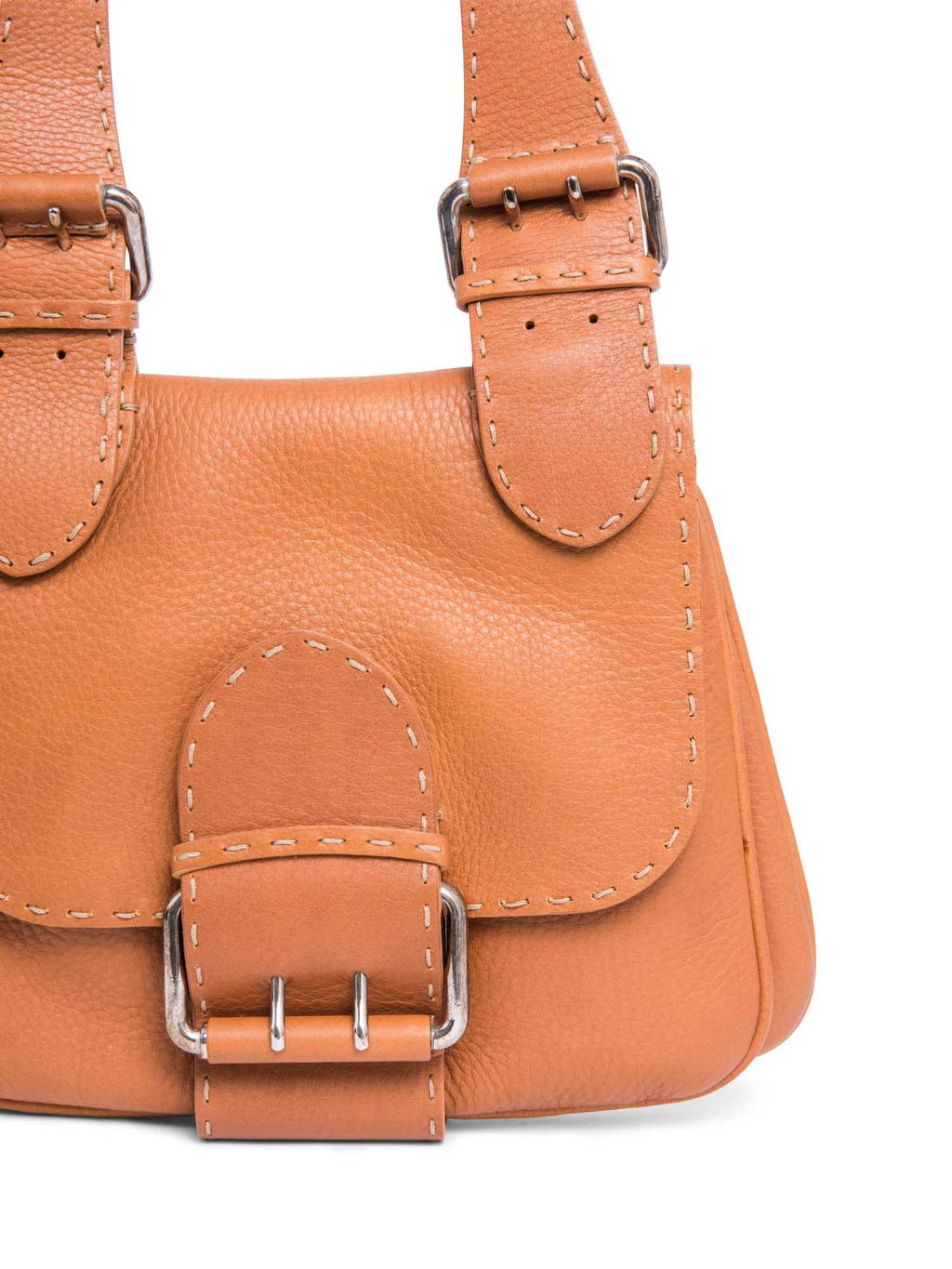 Fendi Leather Salleria Messenger Bag Brown