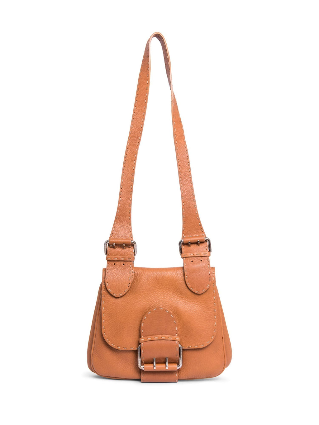 Fendi Leather Salleria Messenger Bag Brown